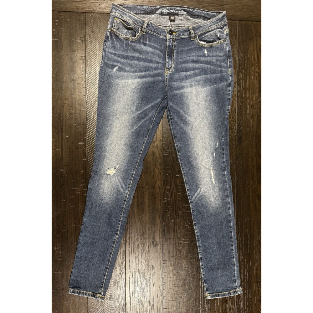 Kenneth Cole Womens Distressed Skinny Jeans Size 31 Med Wash Blue Stretch Denim